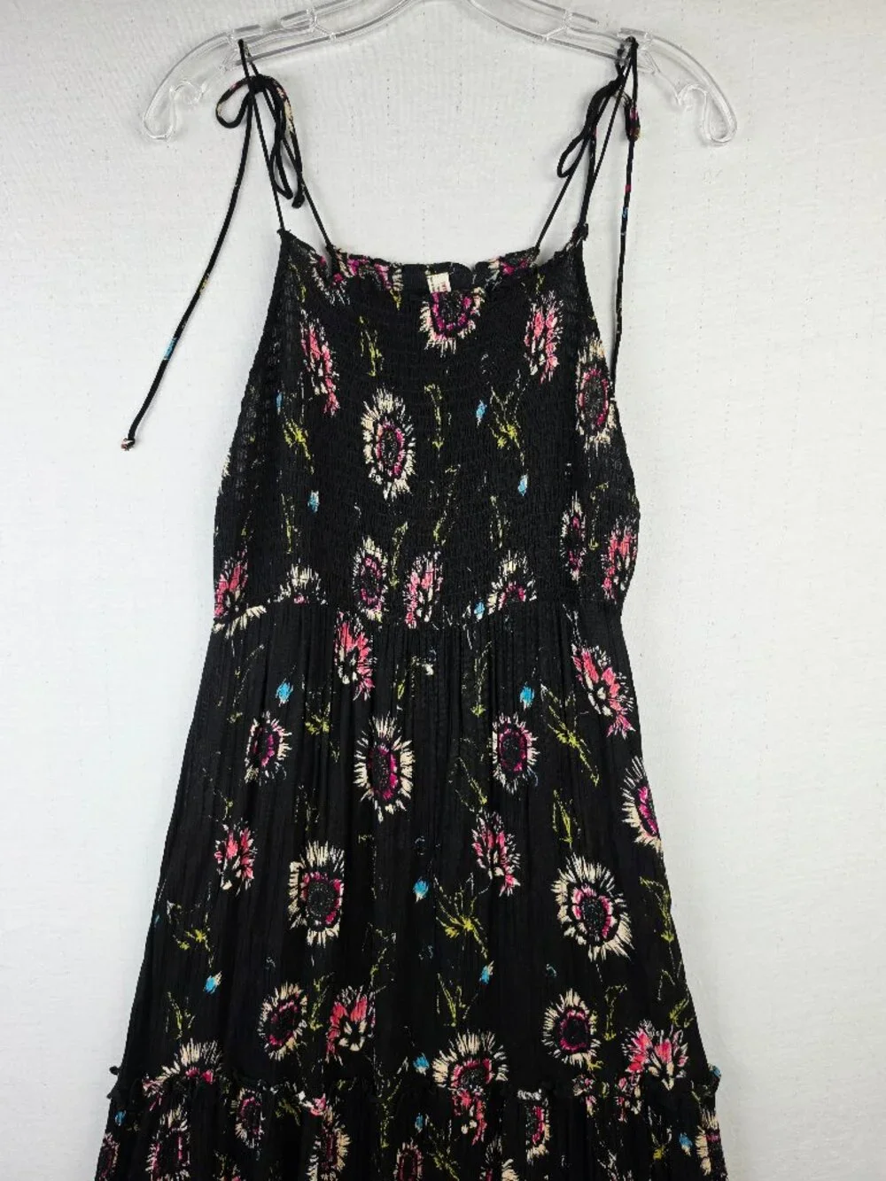 Free People Intimately Garden Party Maxi Dress Tiered Black Floral Boho size M
